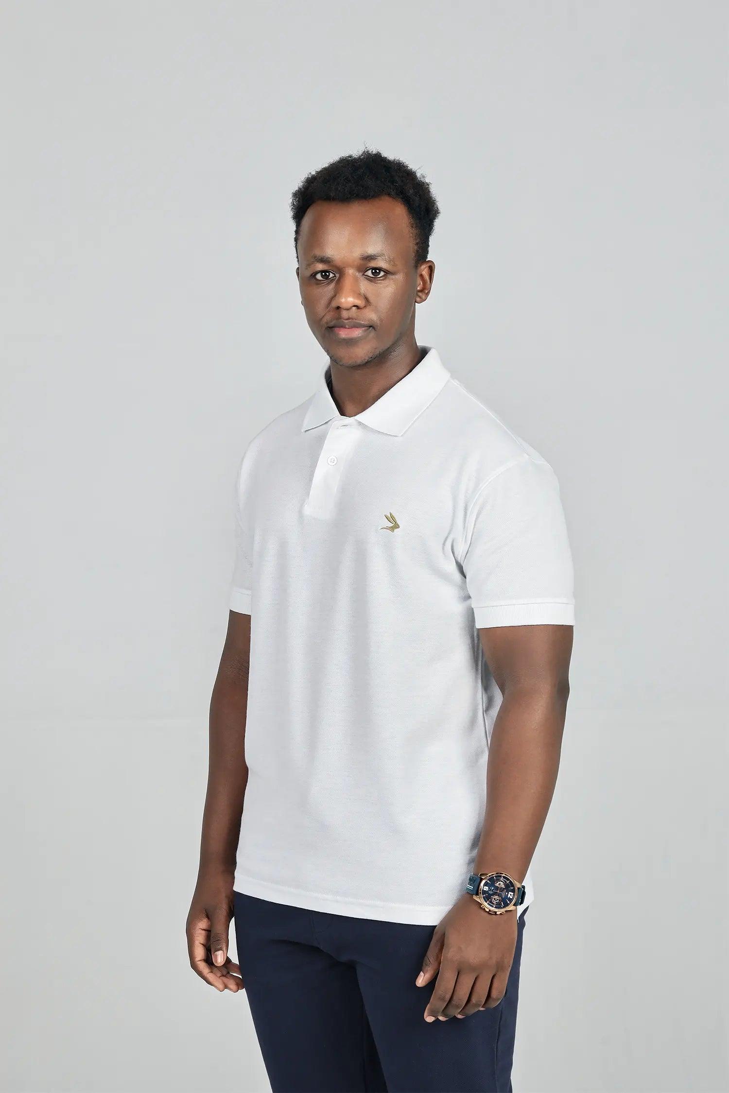 White Polo with Beige Logo